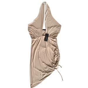 21 Saints Junior's Asymmetric Side Ruched Dress Sleeveless Lined Size L Beige